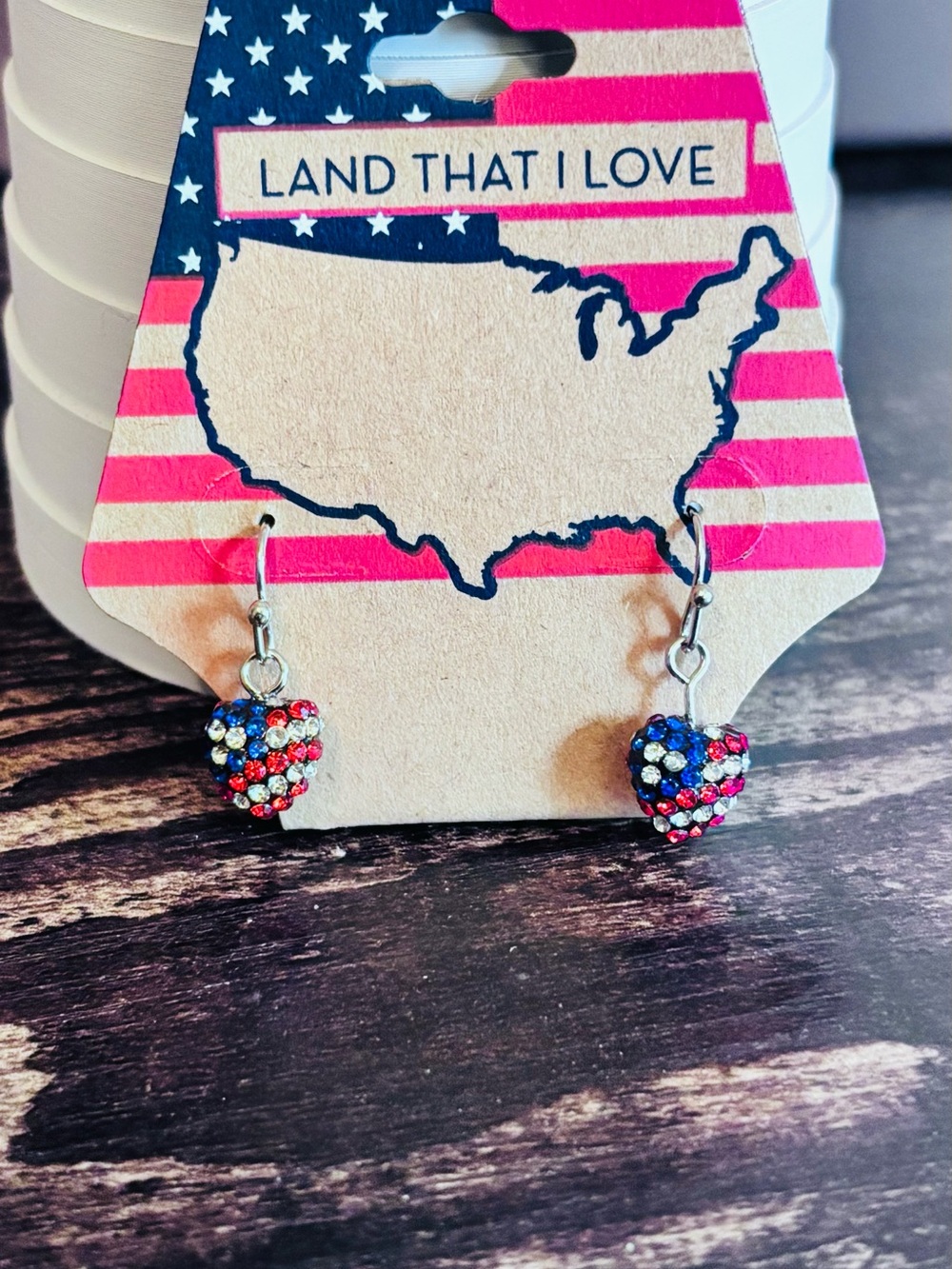 Patriotic Red, White & Blue Heart Dangle Earrings -